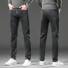 Männer Winter Thermo Jeans Schnee Warm Stretch Gerade Bein Mann Fleece Denim Lange Hosen Qualität Blau Grau Klassische Papa hosen 240102