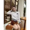 Women's Knits & Tees Mm Home Autumn/winter Pit Stripe Black White Spliced Bead Letter Round Neck Long Sleeve Pullover Sweater for Fashion Short Style