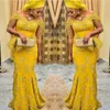 Бальные платья Винтаж Золото Желтый Aso Ebi Пром Кружева Русалка с плеча Вечернее платье больших размеров Африканские женские свадебные платья