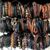 Bangle 50pcs/lot Multilayer Wrap Braided Rope Leather Bracelet Male Female Punk Wristbands Cuff Can Be Adjusted Wholesale Boy Bangles