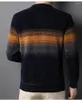 メンズセーターベルベットパッド入りセーター冬のサーマルベースチェニル若くて中年の丸い首のカシミア肥厚男性
