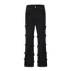 スパイラルフレアフレアジーンズの男性Moto Biker Y2K Mens Street Wear Pantalones Hombre Black240102