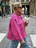 Retro-Damen-Herbst- und Winter-Kontrastpolo-Kragenjacke, rosa, locker, langärmelig, kurzärmelig, lässiges Oberteil, Y2K-Straßenjacke 240103