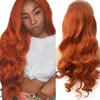 Perücken Top-Qualität Körperwelle 24 Zoll orange Farbe Perücke leimlose synthetische Spitze-Front-Perücke mit Babyhaar hitzebeständiges Haar Mode Frauen