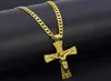 Solid 18k Yellow Fine Gold GF Jesus wide Charm Big Pendant 55*35mm with 24inch Miami Cuban Chain 600*5mm1943131
