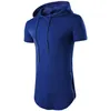 Men's T Shirts 2024 Summer Casual Solid Color Hooded T-shirt Zippered Long Round Neck Versatile Loose Large Short Sleeve Top