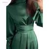 2024 Spring Summer Dress Autumn New Long Sleeve Waist Wrapped Bubble Sleeves Green Bodycon Ladies Fashion Dresses Women Vestidos
