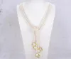 GuaiGuai Jewelry 3 Strands Natural Cultured White Rice Pearl Pearl Lariat Long Sweater Chain Necklace Handmade For Women Real Gems6485274