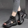 Sandalet Kadınlar Yaz Roman High Topuk Ayakkabı Bayanlar Vintage Orijinal Deri Kalın Alt Alt Sandalias Mujer Sapato Feminino Ayakkabı