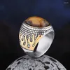 Anéis de cluster 316l aço inoxidável antigo médio oriente estilo árabe anel de pedra opala anel jóias para homens mulheres presente casamento