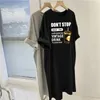 Kleider Damen Tuniken Sommer Übergroße Lose Einfache Kaffeetasse Druck Basic Über Knie Langes T-Shirt