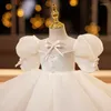 Girl Dresses Puff Sleeve Bow Baby Tutu Dress For Party Wedding Princess 1st Birthday Prom Pearl Toddler Girls