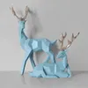 2Pcs Geometric Couple Deer Statue Elk Figurine Resin Sculpture Home Living Room Tabletop Ornament Christmas Decoration Gift 240103