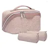 Cosmetic Bags Makeup Storage Case Retro Faux Leather Bag Set With Flower Texture Waterproof Solid Color Capacity Portable Toiletry