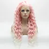 Wigs Iwona Hair Curly Long Pink Root White Ombre Wig 18#3100B/1001 Half Hand Tied Heat Resistant Synthetic Lace Front Wigs