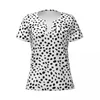 Women's T Shirts Dalmatian Dog Print T-Shirt Black Spotted Y2K Funny Sexy Deep V Neck Short Sleeve DIY Tops 2024 Woman Casual Top Tees