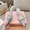 Rhinestone decoration slingback Sandals Bowtie plating heel pumps heels Leather sole Women's luxury designer Dress Shoes Party wedding Evening shoes with box