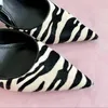 Sandały Strappy moda kobiet Zebra Zwierzęcowe pięty kobiety wysokie obcasy Kobiety Pumps Stoletto Slingback Buty dla kobiet