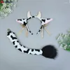 Party Supplies Faux Fur Animal Headbands Furry Cow Ears Headwear Tail Set Kawaii Hair Hoop For Halloween Cosplay