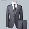 Herrdräkter Blazers 2023High-kvalitet Solid Color (Suit + Vest + byxor) Herrens affärsformella kostym 3/2 Business Suit Bridegroom och Best Man Q230103