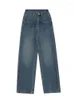 Jeans da donna Blu scuro Donna 2024 Pantaloni a vita alta vintage dritti in denim larghi Pantaloni a gamba larga alla moda in stile streetwear