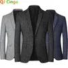 Autumn Men's Plaid Suit Jacket Single Breasted Men Business Casual Coat Grey Blue Male Blazer Masculino M-4xl 240102