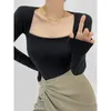 Dames Truien Koreaanse Chic Lange Mouwen Sexy Vierkante Hals T-shirt Vrouwelijke Slim Fit Trui Tops Breien Dieptepunt Shirt Herfst Dames