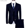 Ternos Masculinos Blazers QJ CINGA Masculino Listrado Terno de Três Peças Terno Masculino de Negócios de Casamento Branco Azul Preto Terno Masculino Plus Size Come Homme Q230103