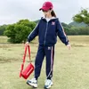 Clothing Sets Spring Autumn Girls Cotton Alphabet Striped Hooded Zip Sweat Jacket Sweatpant School Kids Tracksuit Child Jogger Outfit 3-16