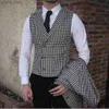 Ternos masculinos Blazers Houndstooth Blazer e Houndstooth colete para ternos de casamento Formal Tweed Smoking Custom Made Homem Ternos Jaqueta + calça + colete Q230103