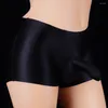 Underbyxor glänsande satin glansig slät sexig homme gay hombre mens sissy long penis bulge stor påse boxer tight underkläder män underkläder