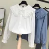 Women Chic Peter Pan Collar Shirts Korean Style Trendy Girl Cute Sweet Ruffles Lolita Lace Blouse Kawaii Lovely Daily Streetwear 240102