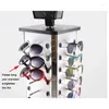 Kitchen Storage Freestanding 44 Pairs Glasses Display Stand Rack With Mirror 360° Rotating Eyewear Sunglasses Holder