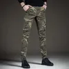 Men''s Light Luxury Camouflage Outdoors Sports Jeans Multi-pocket Wear-proof Slim Fit Cargo Pants Army Fans Casual Pants; 240103