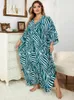 Dames Zwemkleding EDOLYNSA Zwart V-hals Zebra Streep Boheems Gedrukt Vakantie Kaftan Dames Lang Badpak Cover Up Strandjurk Q1297