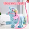 Peluche licorne jouets pour filles enfants marche parlant peluche électrique avec musique jouet 35 cm mignon peluche Robot cadeau pour enfants 240102