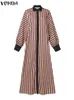 Robes décontractées Automne Chemise Maxi Robe 2024 VONDA Femmes À Manches Longues Imprimé Fête Bohème Robes Lâche Robe Surdimensionnée