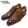 Chaussures habillées en cuir italien de luxe hommes mode Plaid imprimé à lacets noir marron chaussures de bureau de mariage chaussures Oxford formelles pour hommes 240102