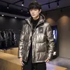 Off season men's down jacket short, glossy, genuine, thickened new hooded trendy white duck down warm jacket