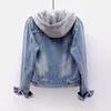 Wholesale Girls Casual Denim Jackets Hooded Students Long Sleeve Plus Size Slim Coats S-5XL 1351