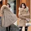 Kvinnor Parka Fashion Long Coat Wool Liner Hooded Parkas Winter Jacket Slim With Fur Collar Warm Snow Wear vadderade kläder 240102