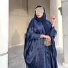 Etniska kläder 2024 Arabiska mode Dubai Modest Muslim Bright Silk Satin Bat Sleeve Robe Mellanöstern Abaya Jalabiya Caftan Cardigan