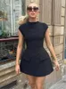 Party Jurken Vrouwen Elegante Effen Zakken Bodycon Mini Jurk Mode O Hals Korte Mouw Een Lijn 2024 Lady Chic High Street vestidos