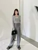 Women's Sweaters Knitted Suspenders Round Neck Sleeveless Striped Camisole Hoodie Long Sleeved Single Button Metal Tops Two-piece Sets For
