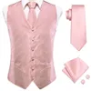 Coletes Hitie Rosa Rosa Sólida Novidade Silk Mens Slim Colete Gravata Conjunto para Terno Vestido Casamento 4 PCS Colete Gravata Hanky Cufflink Set