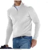 Herrtröjor mode långärmad v-hals pullover smal fit tröja ull zipper mens casual toppar stickning tjock varm polo skjorta män kläder