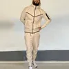 Herrspårar Spring Mens Patchwork Slim Zipper Hoodies Jackets byxor Luften Män vinterlång ärm i två stycken