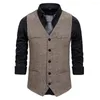 Gilets pour hommes Gilet de couleur unie Hommes Slim Fit Simple Boutonnage Col V Business avec chaîne Décor Anti-rides Poches plaquées A