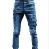 Fermeture éclair décoration Slim Fit Biker Jeans hommes coton extensible déchiré maigre haute qualité Hip Hop noir surdimensionné Denim pantalon 240102