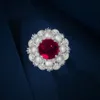 925 Silver Round Plain Bottom Red Corundum 10mm Retro Nisch Ring Pearl Temperament Ring 240103